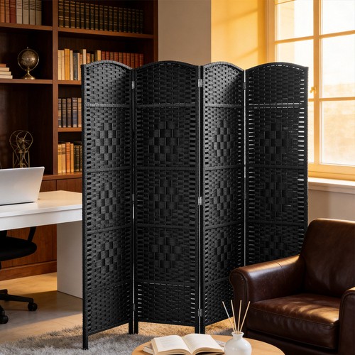 Black woven room divider - black,